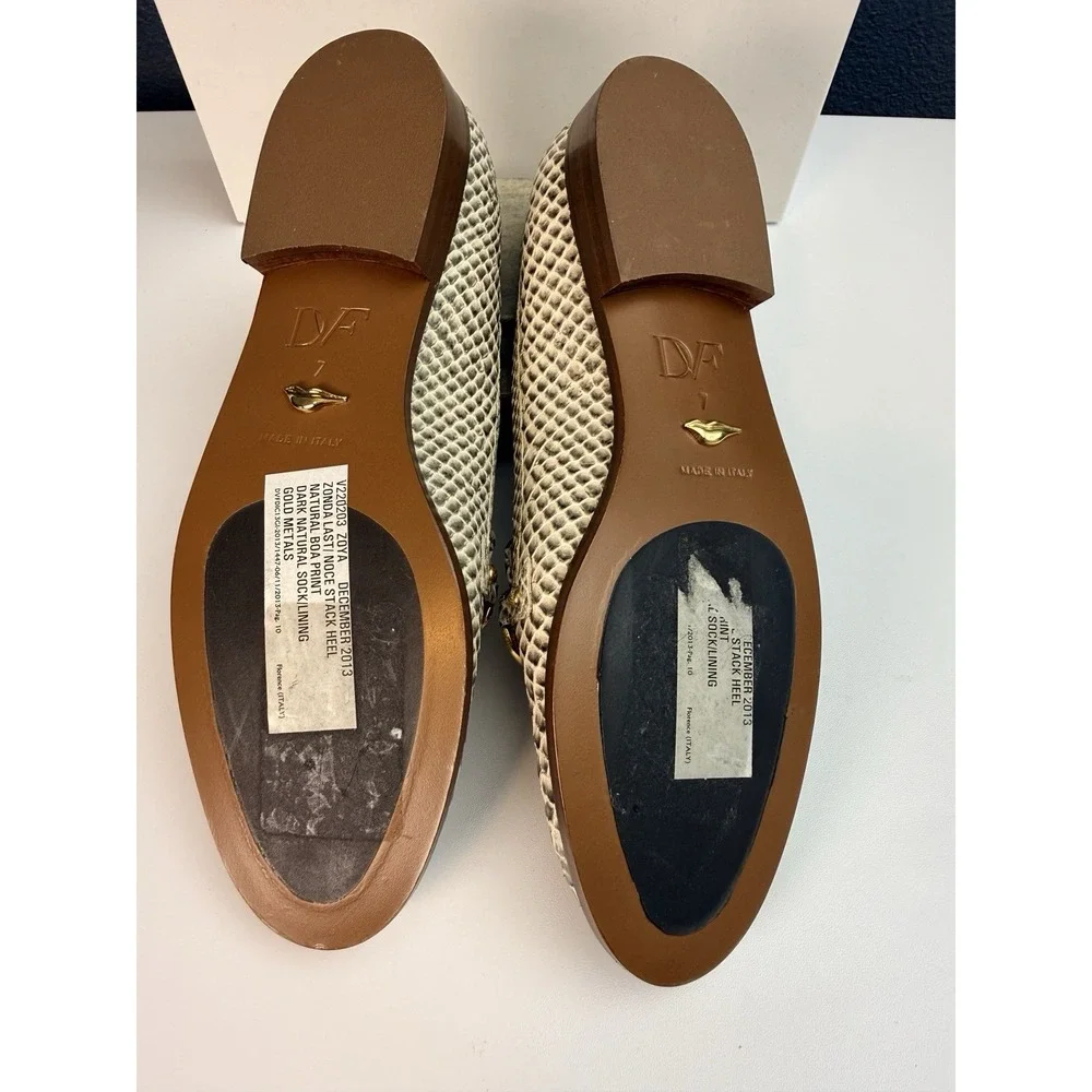 Diane Von Furstenberg Zoya Loafer Snake Embossed Leather Gold Chain Sz US 7